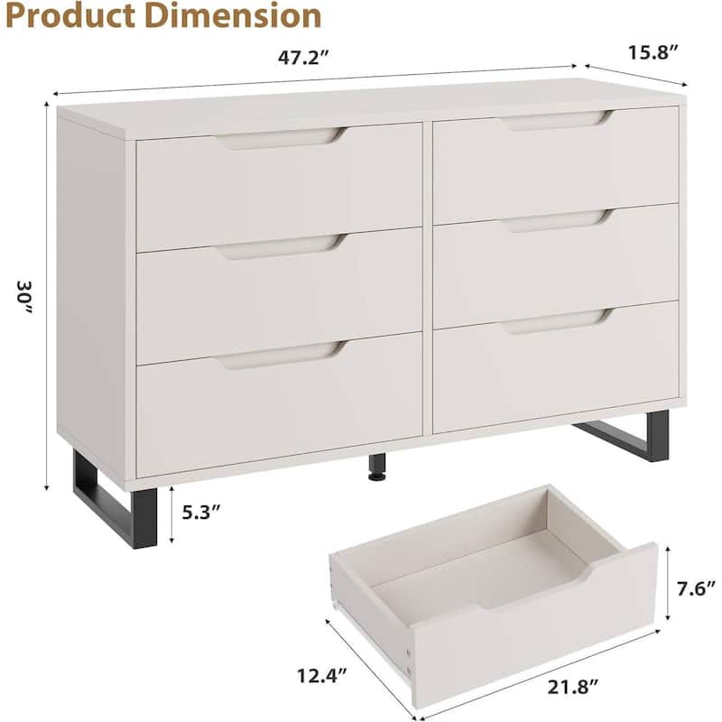 Farmhouse Freestanding Double 6 Drawer Dresser for Bedroom, Living Room, Hallway