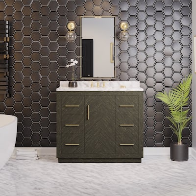 KitchenBathCollection Peyton 42" Bathroom Vanity with Carrara Marble Top