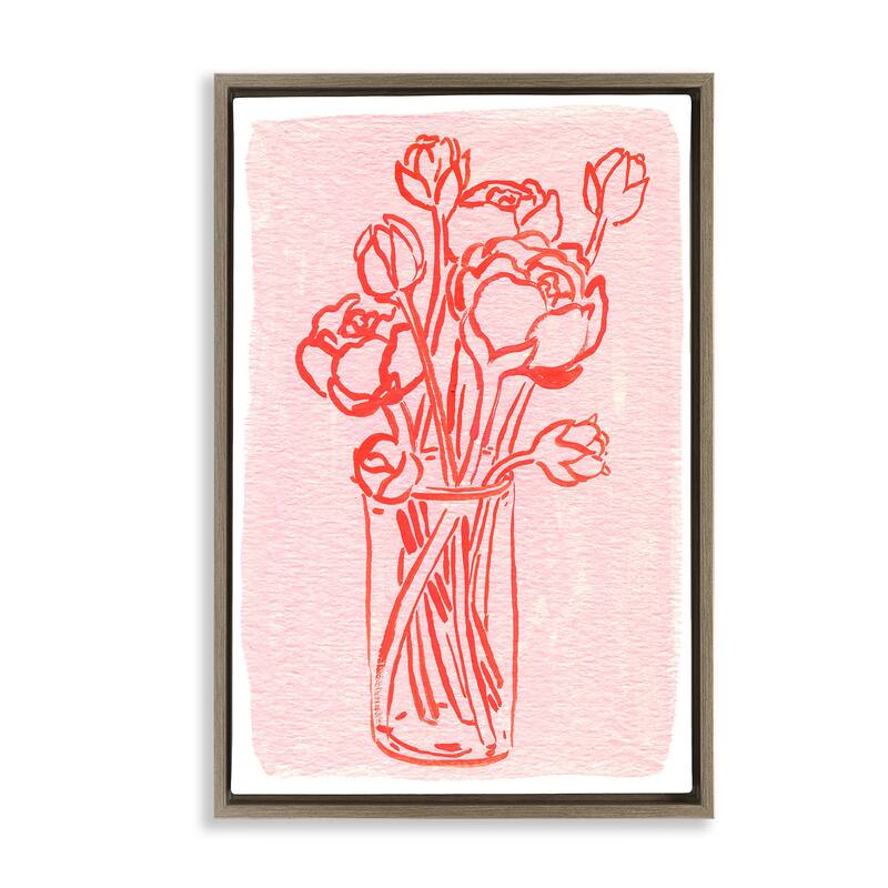 Stupell Outlined Peony Vase Framed Floater Canvas Wall Art Design By Hannah Moren - 17 x 25 - Brown