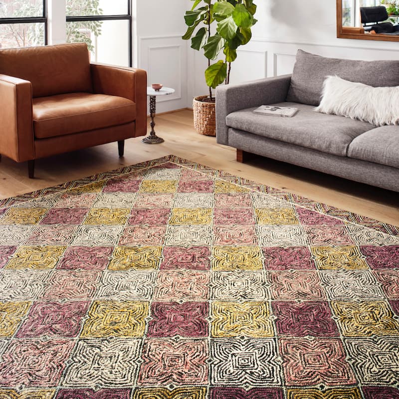 Alexander Home Kaleidoscope Geometric Border Hand-Hooked Wool Rug