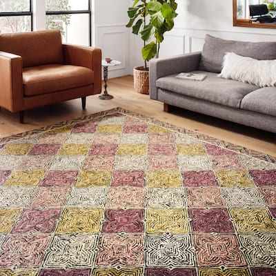 Alexander Home Kaleidoscope Geometric Border Hand-Hooked Wool Rug