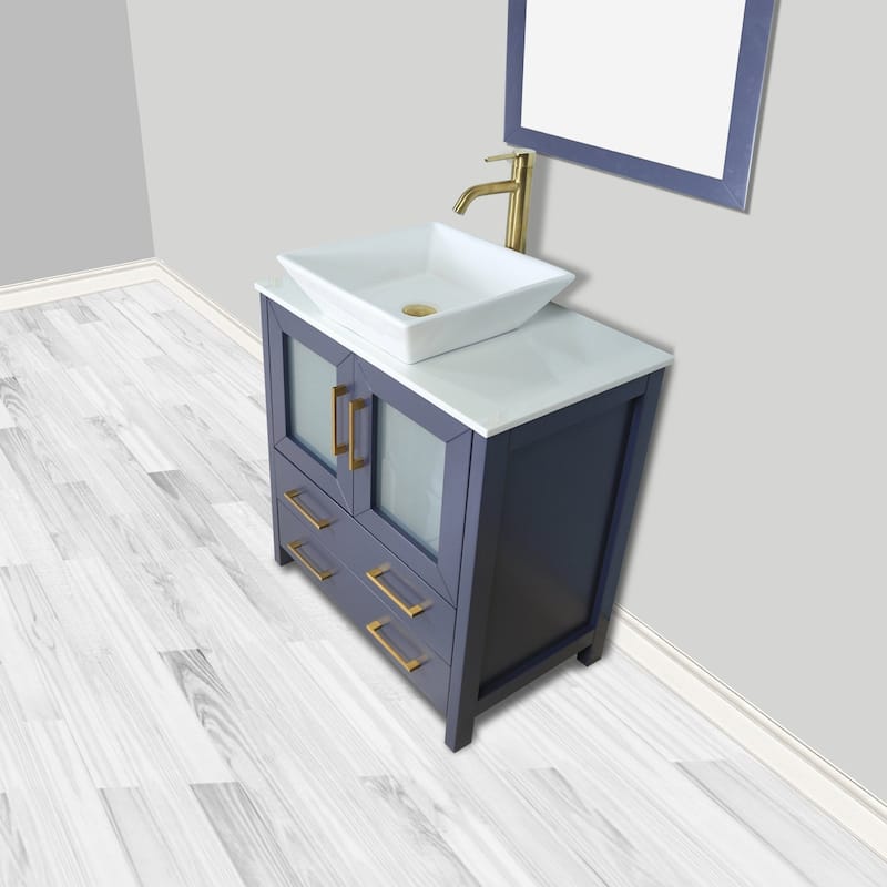 Vanity Art 30-inch Single Sink Bathroom Vanity Set With Engineered Marble Top and Free Mirror - 30 x 18.5 x 36 Inches
