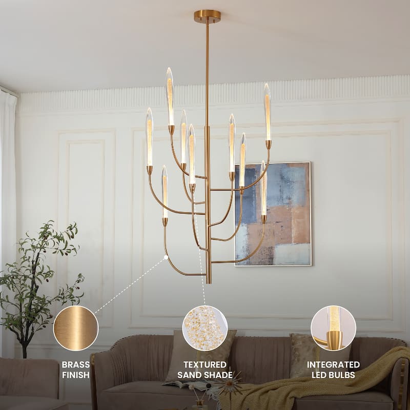 VidaLite Alina 9-Light Integrated LED Brass Chandelier, Rotatable Hanging Chandelier In Modern & Contemporary Style - 48" x 30"