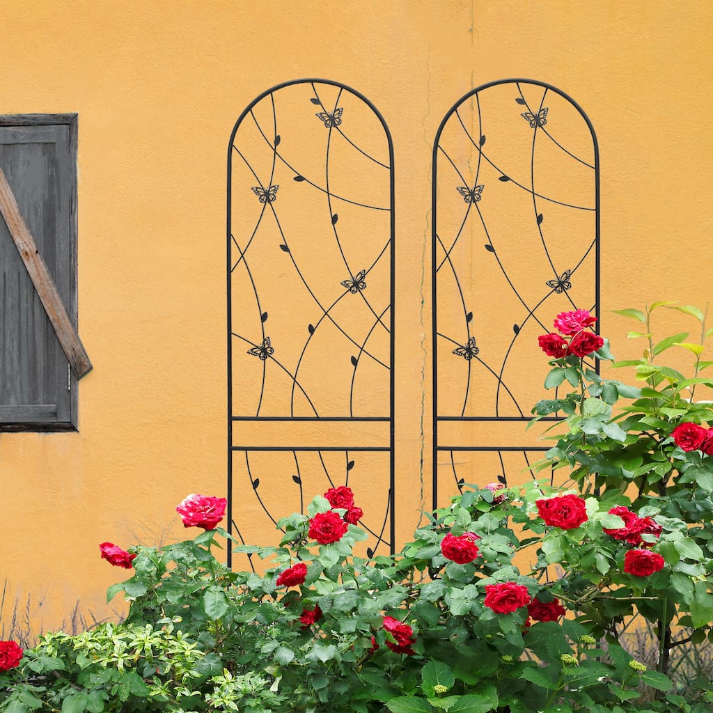 2 Pack Metal Garden Trellis 86.7" x 19.7" Rustproof Trellis for Climbing Plants Outdoor Flower Support Butterfly Deco