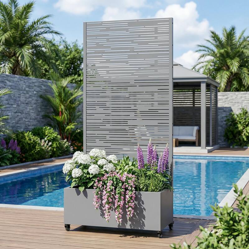 Raised Garden Bed Planter with Trellis Movable Planter Box with Lockable Wheels