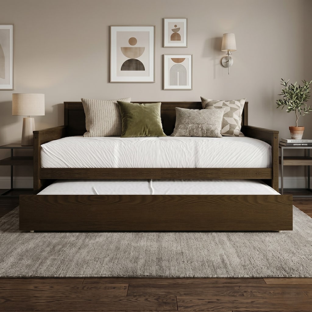Clayfell Hyannis Twin Wood Daybed with Pull-Out Trundle, Solid Wood Frame, Space-Saving Design