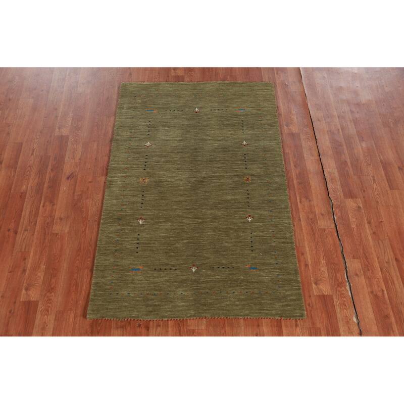 Hand Knotted Oriental 100% Wool Carpet Tribal Tribal Green Gabbeh Area Rug - 5' 0'' X 3' 2''