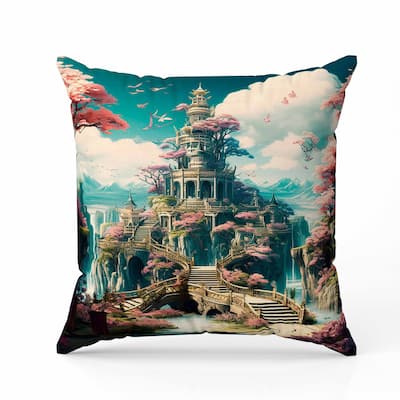 Wonderland Whispers Indoor/Outdoor Reversible Throw Pillow Cyan and Pink