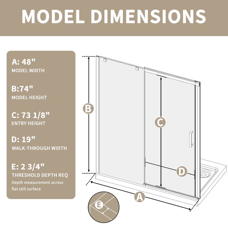 Modland 44-48" x 74'' Adjustable Sliding Shower Door, 5/16" SGCC Tempered Glass, Framed Enclosure with 304 Stainless Handle