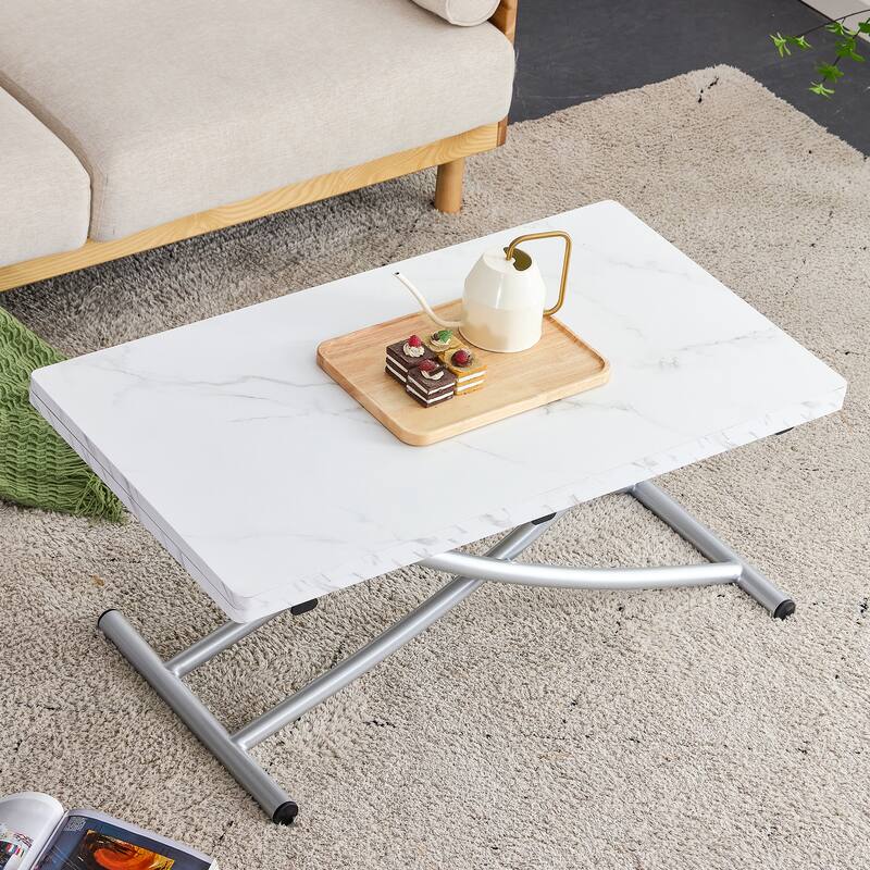 Modern lifting table, with a 0.8-inch wood grain process sticker desktop and metal legs, can be used as a dressing table