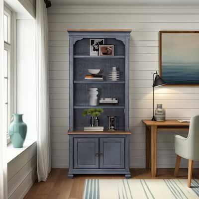 Bridgevine Home Americana 84 inch Universal Pier Bookcase, No Assembly Required, Corduroy Blue Finish