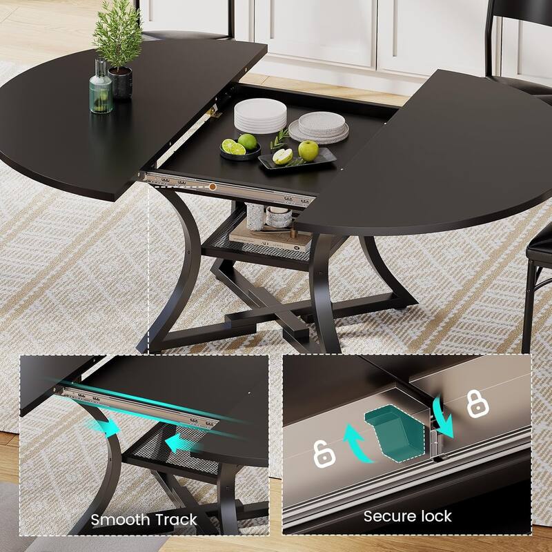 Extendable Dining Table Set 4-6 People 5-Piece Kitchen Table Set with 4 Cushion Chairs
