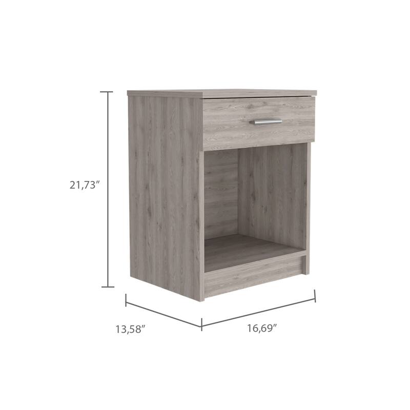 22" Light Gray Wood One Drawer Nightstand Modern Accent Table with Open Shelf