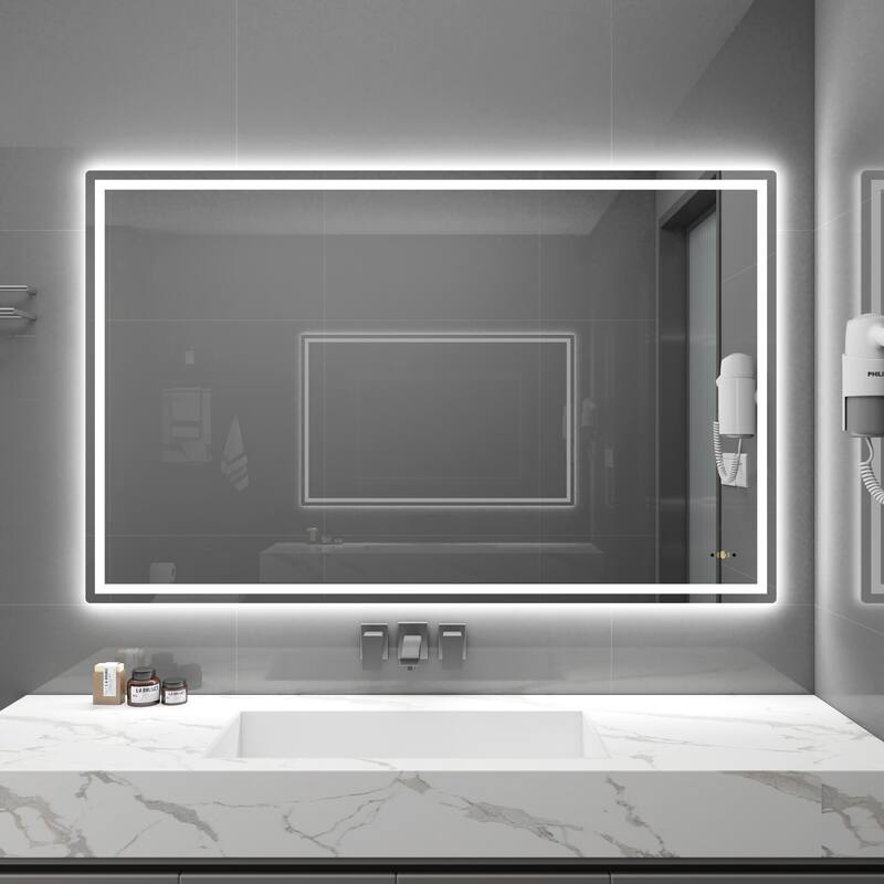 CB HOME Gesture Control Smart LED Mirror Bathroom, Lighted Wall Mounted Mirror, Dimmable, Frameless,Three Color,Front&BackLit - 48''x30''