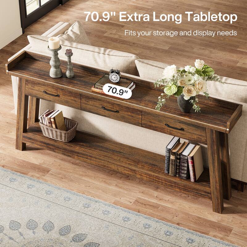 70.9-Inch Sofa Console Table with 3 Drawers, 2-Tier Entryway Table