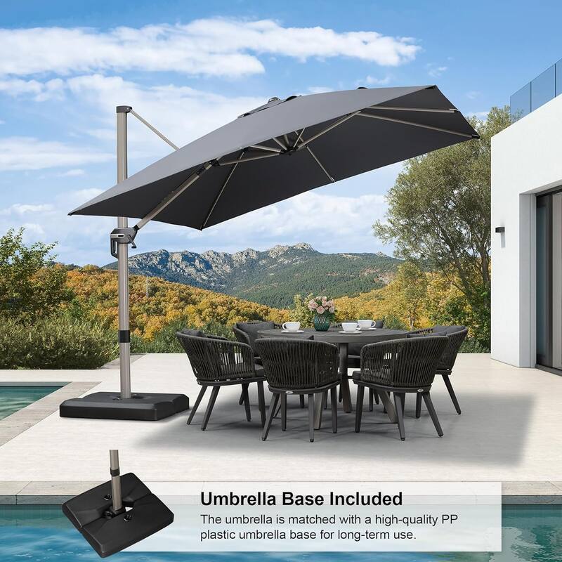 PURPLE LEAF Elegant Champagne-Gold Patio Cantilever Umbrella Adjustable Offset Umbrella With Base - 10ft Grey