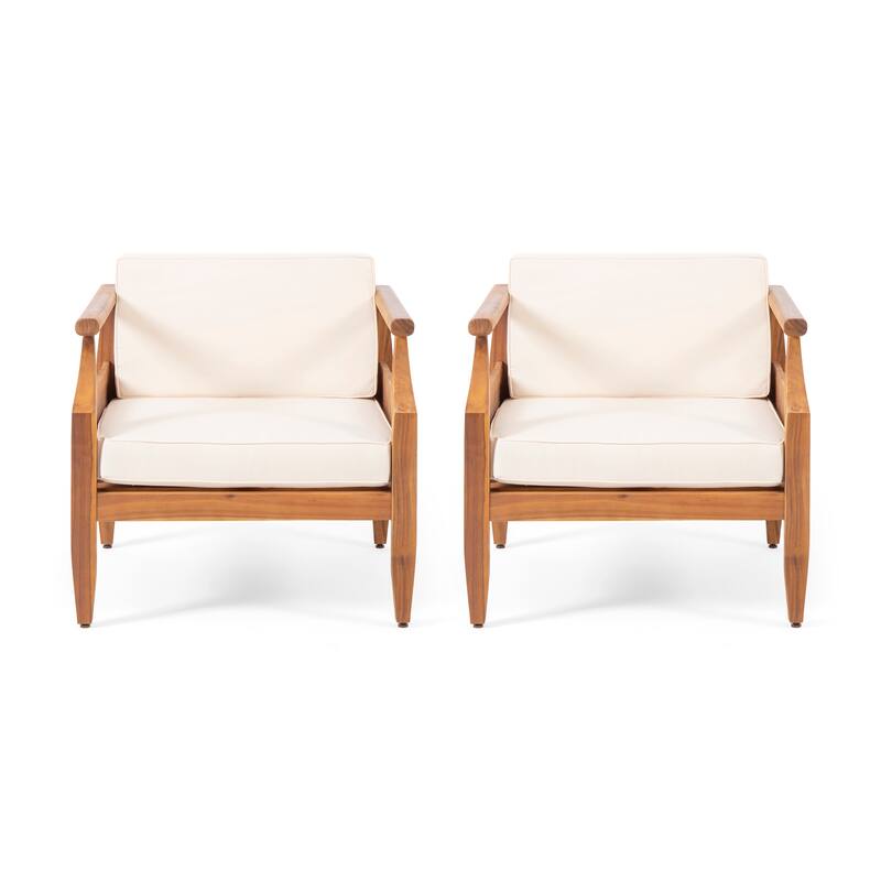 Aston Outdoor Modern Acacia Cushioned Club Chairs (Set of 2) by Christopher Knight Home - Teak Finish + Cream Cushion