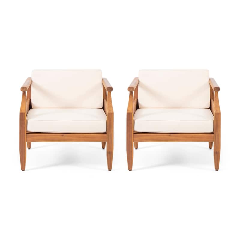 Aston Outdoor Modern Acacia Cushioned Club Chairs (Set of 2) by Christopher Knight Home