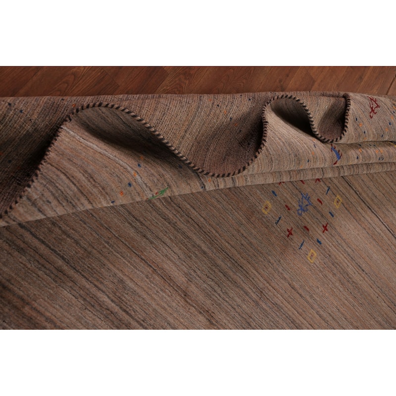 Striped Gabbeh Oriental Area Rug Handmade Brown Wool Carpet - 8'0" x 9'9"
