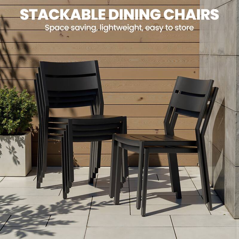 9-Piece Outdoor Patio Dining Set All-Weather Aluminum Square Table with Umbrella Hole and Stackable Chairs