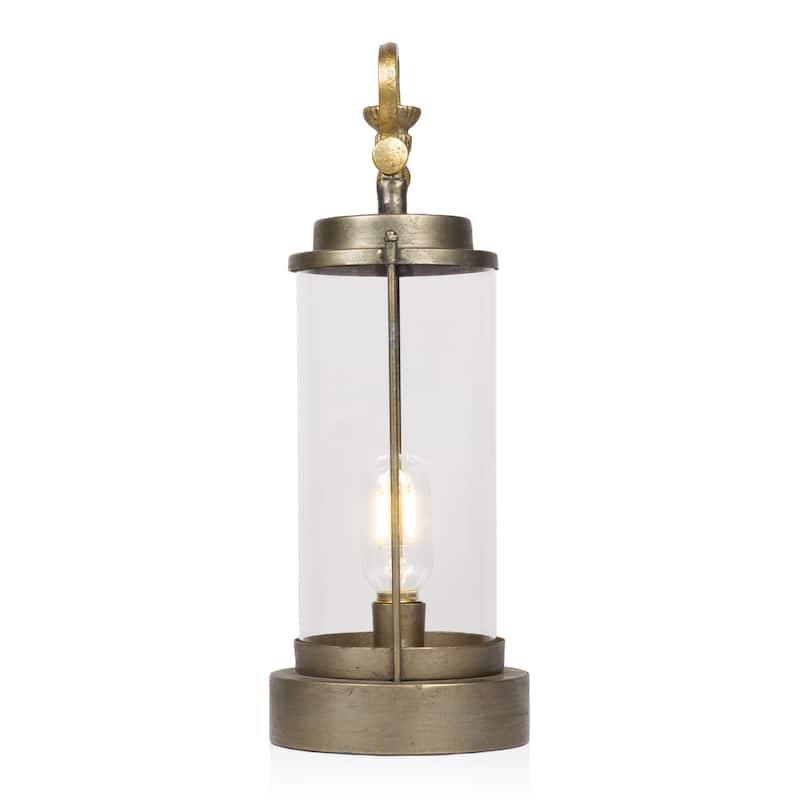 Vintage Metal and Glass Lantern with Warm White LED- Large