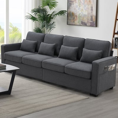 104" Linen Fabric Sectional Sofa Minimalist Style Couch for Living Room