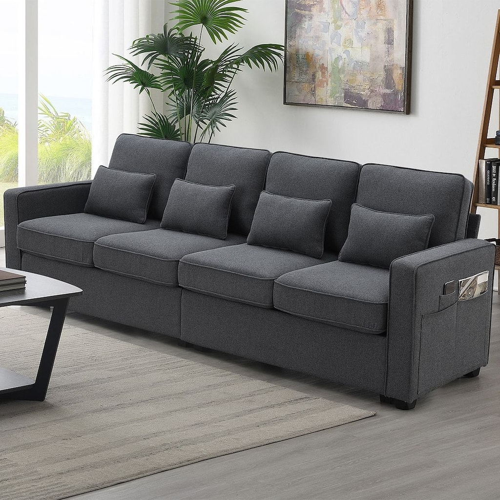 104" Linen Fabric Sectional Sofa Minimalist Style Couch for Living Room