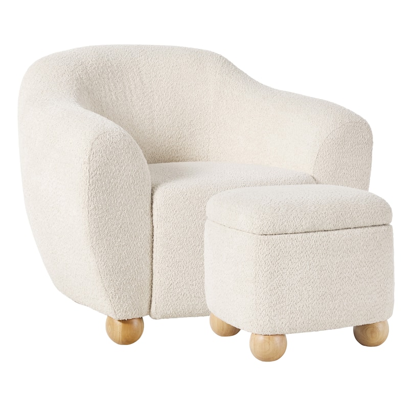 Walker Edison 2-Piece Contemporary Boucle Accent Chair and Storage Ottoman