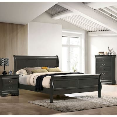 Classic Contemporary Full Size Bed Gray Louis Phillipe Solidwood 1pc Bed Bedroom Sleigh Bed