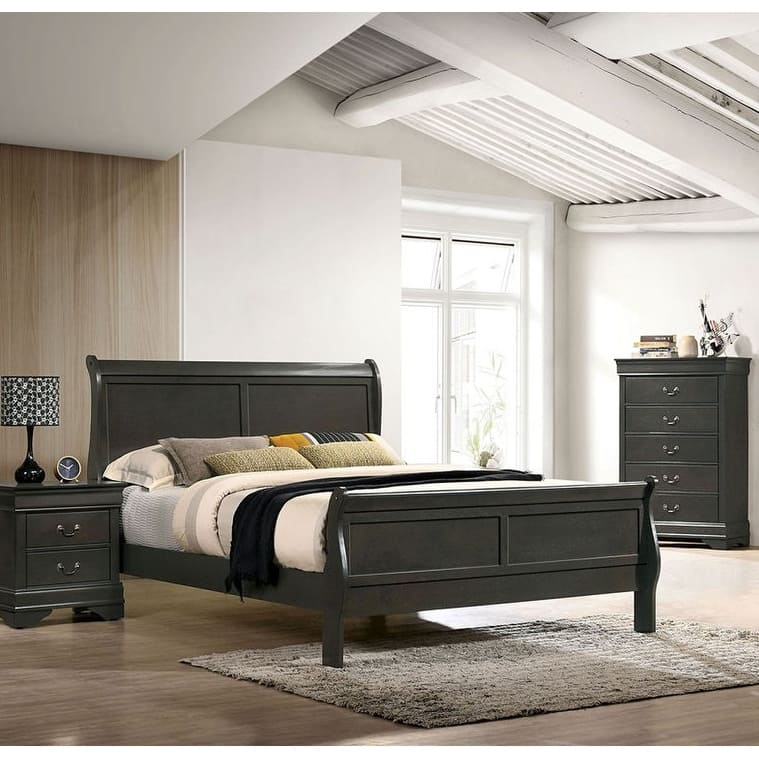 Classic Contemporary Full Size Sleigh Bed in Gray Solid Wood - Gray
