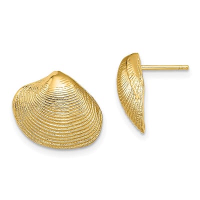 Curata 10k Yellow Gold Large Clam Shell Post Earrings - 12.98x14.74mm