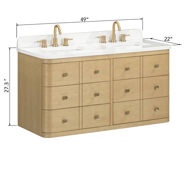 Serena Bathroom Vanity in Light Oak with Calacatta Quartz Top
