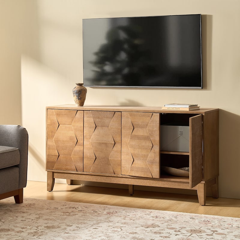 Silakan Mid-Century Modern 4-Door Large Storage Sideboard with Solid Wood Legs by HULALA HOME