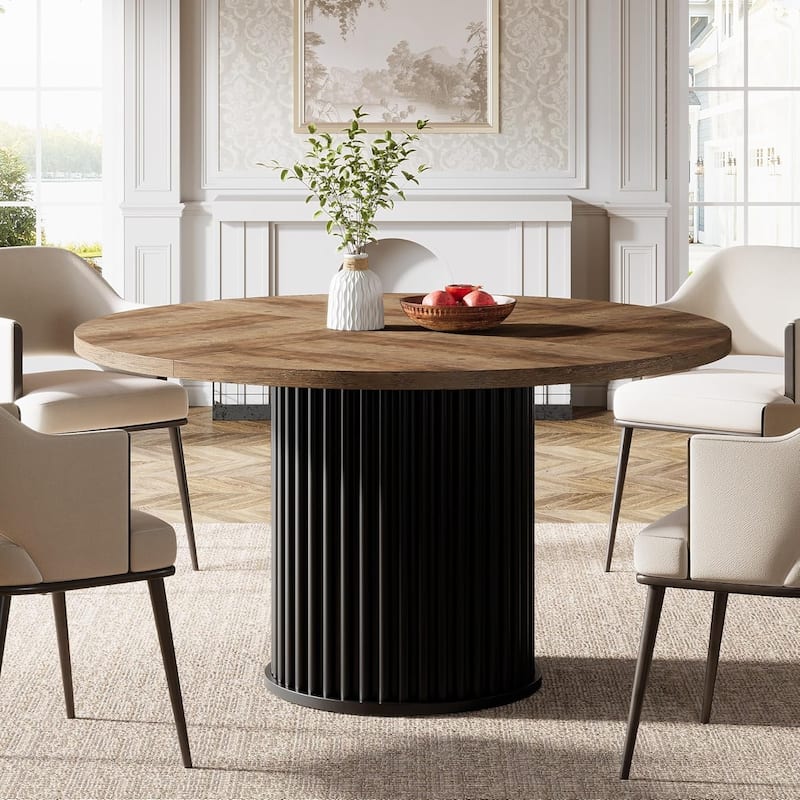 47'' Round Dining Table Kitchen Table with Sturdy Fluted Metal Base