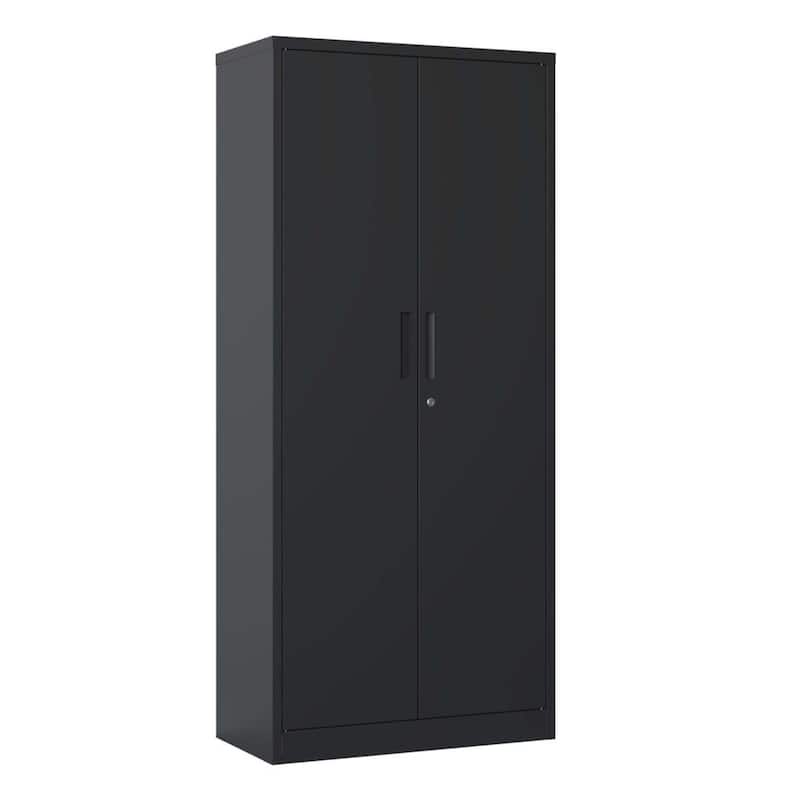 72"H Metal Garage Storage Cabinet Black Tool Steel Locking Cabinet with Doors and 4 Shelves
