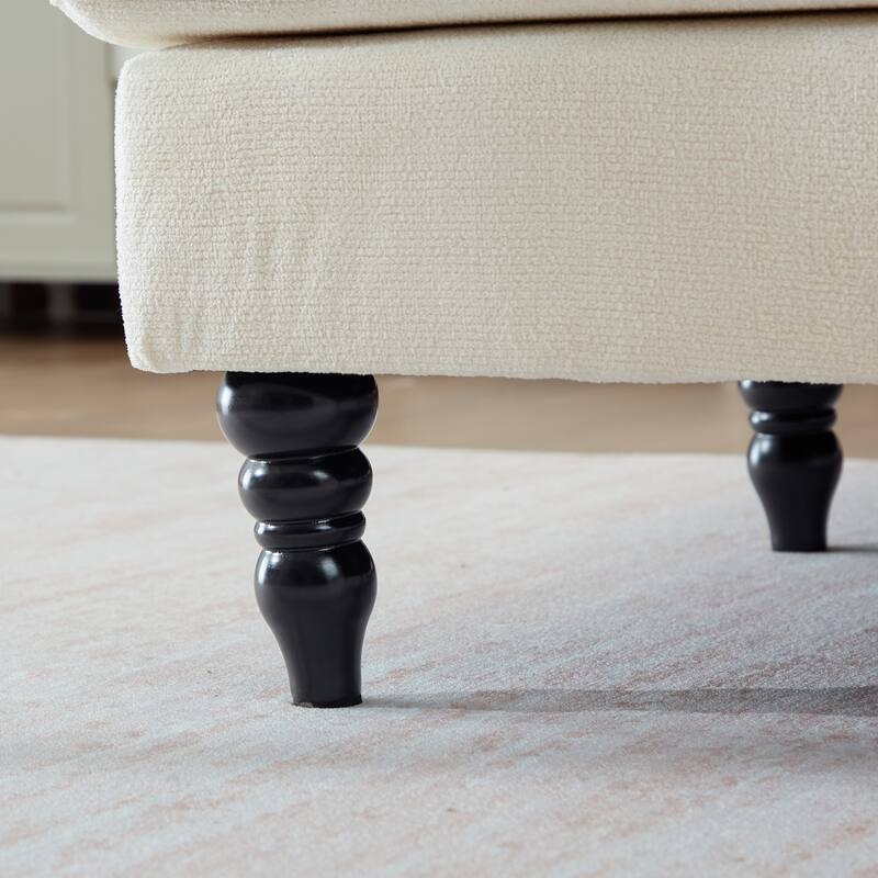 Modern Chaise Lounge Single Sofa Chair, Chenille Fabric Recliner Armchair with Side Pockets and Wooden Legs