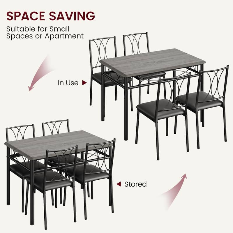 Dining Table Set for 4, Kitchen Table and Chairs, Dining Room Table Set with 4 Upholstered Chairs, Kitchen Table Set , Brown