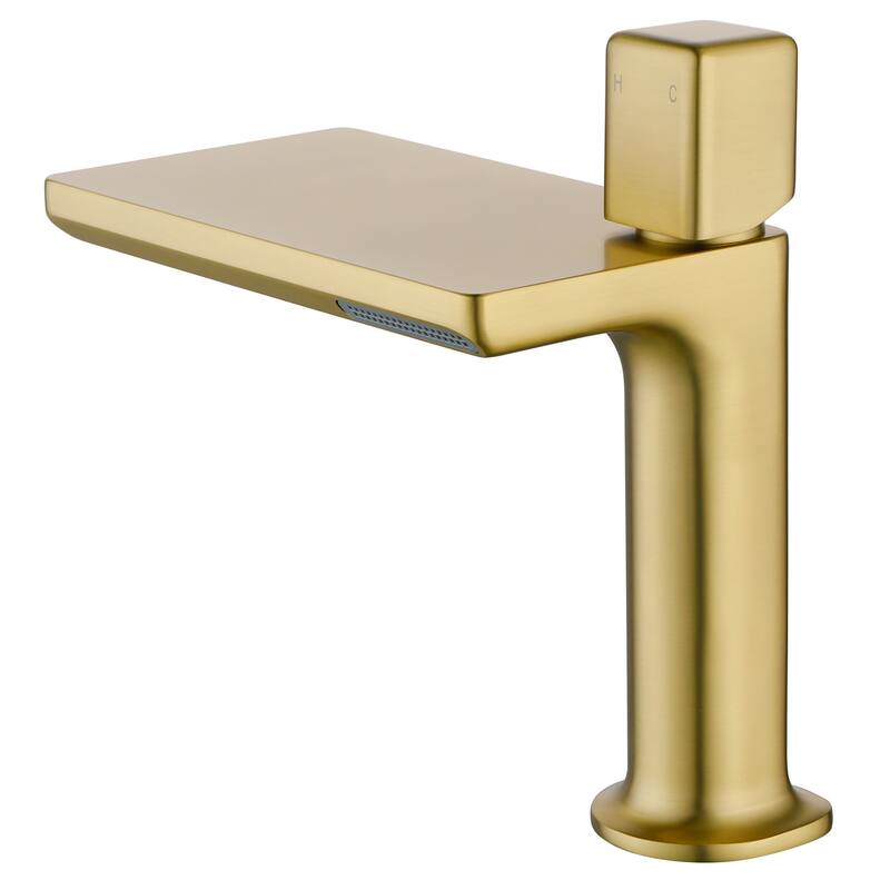 Single Handle Waterfall Bathroom Sink Faucet Brass Modern 1 Hole Bathroom Basin Vanity Faucets - Brushed Gold