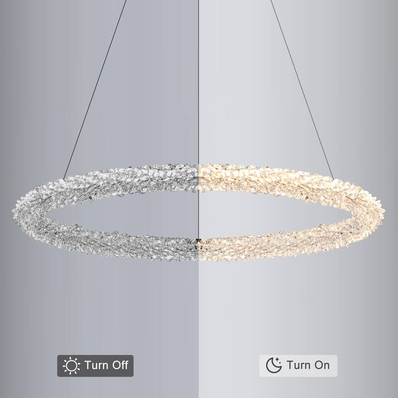 Modern Gold Crystal LED Chandelier, Dimmable Ring Light