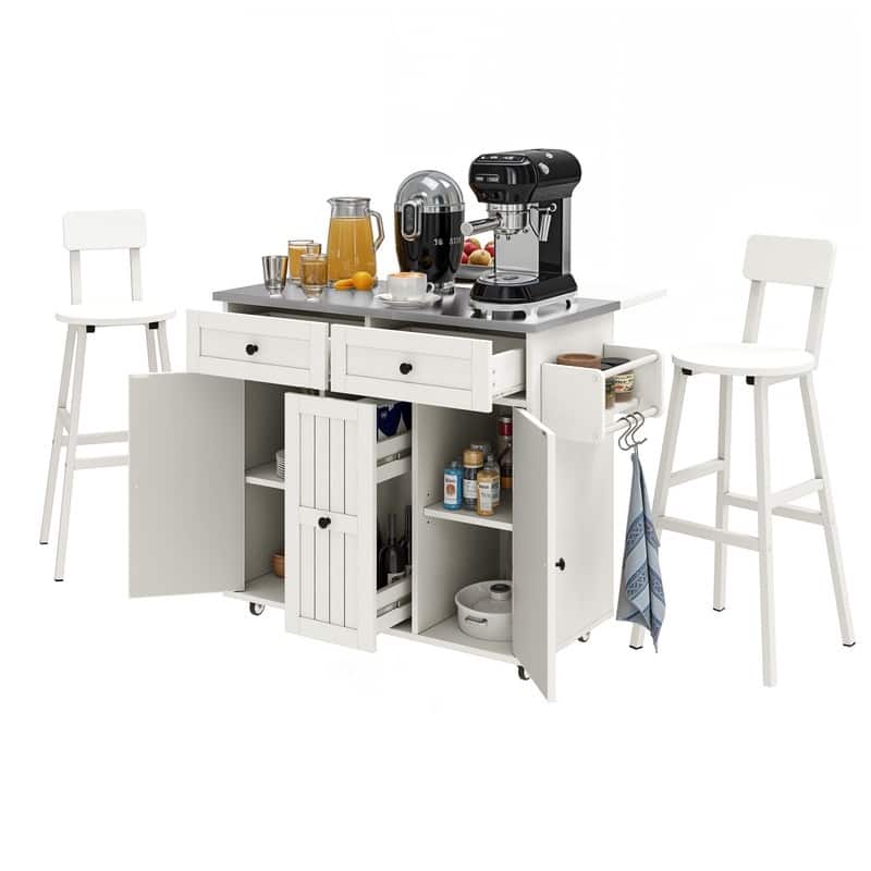 Moasis Mobile Kitchen Island Cart with Stainless Steel Ffolding Tabletop and Storage