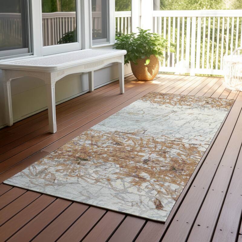 Machine Washable Indoor/ Outdoor Abstract Scribble Chantille Rug - Copper - 2'3" x 7'6"
