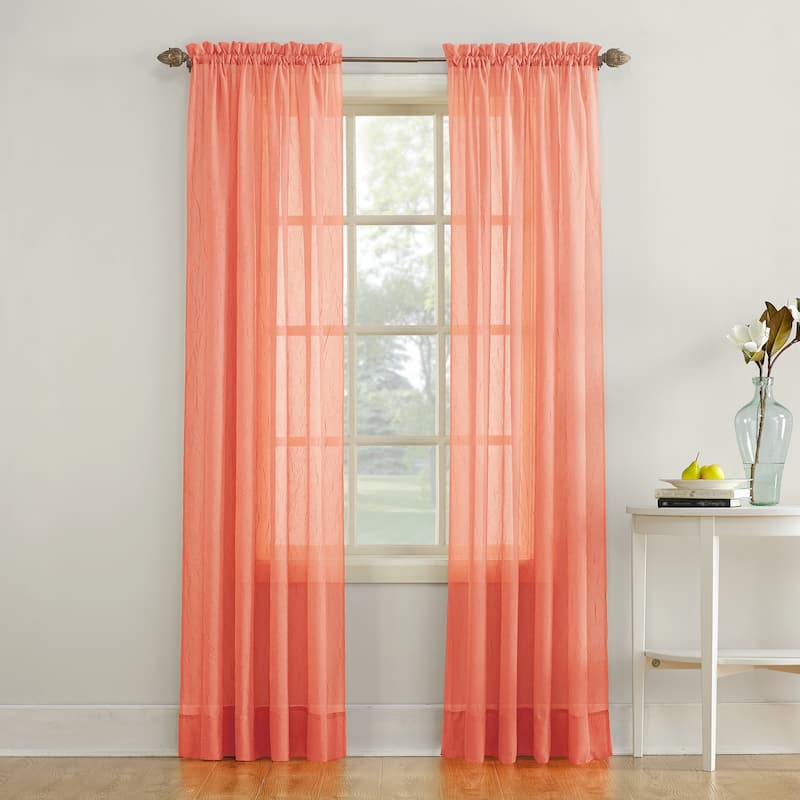 No. 918 Erica Sheer Crushed Voile Single Curtain Panel, Single Panel - 51 x 84 - Coral