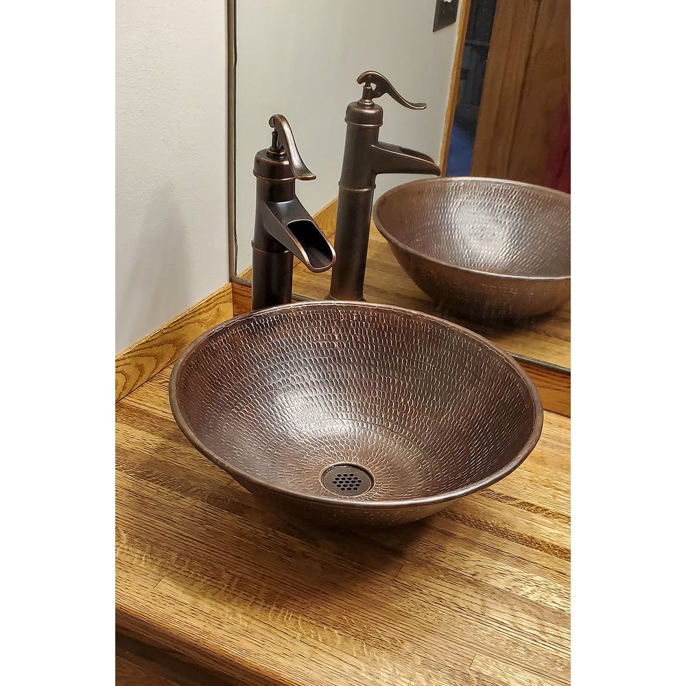 15-in Round Wired Rim Vessel Hammered Copper Sink (VR15WDB)