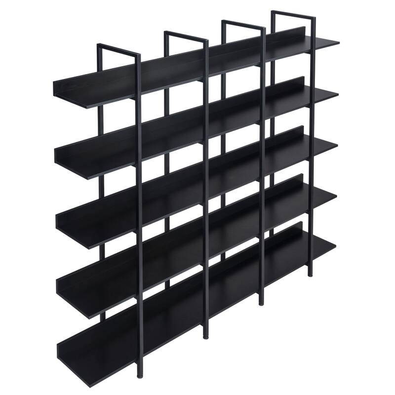 5 Tier Home Office Open Black Bookshelf, Shelf with Metal Frame, MDF