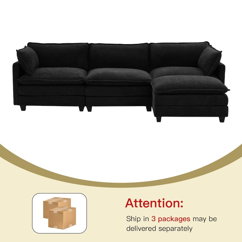 CLICKBIN Chenille Fabric Stragiht Arm L-Shaped Modular Sectional Sofa Couch with Ottoman for Living Room