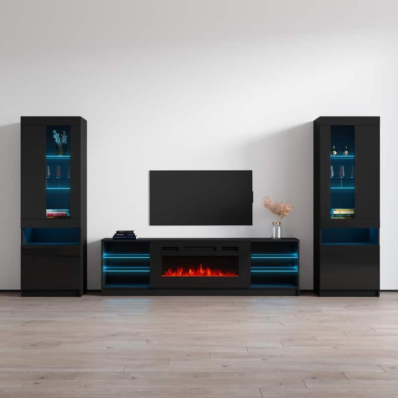 Boston 01 Electric Fireplace Modern Wall Unit Entertainment Center - Black