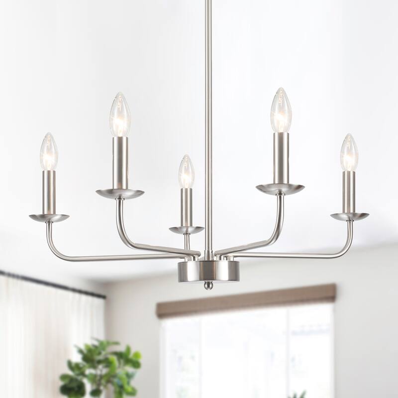 5-Light Rustic Candlestick Hanging Linear Chandelier Lighting Island Chandelier Fixture for Kitchen Island - Nickel