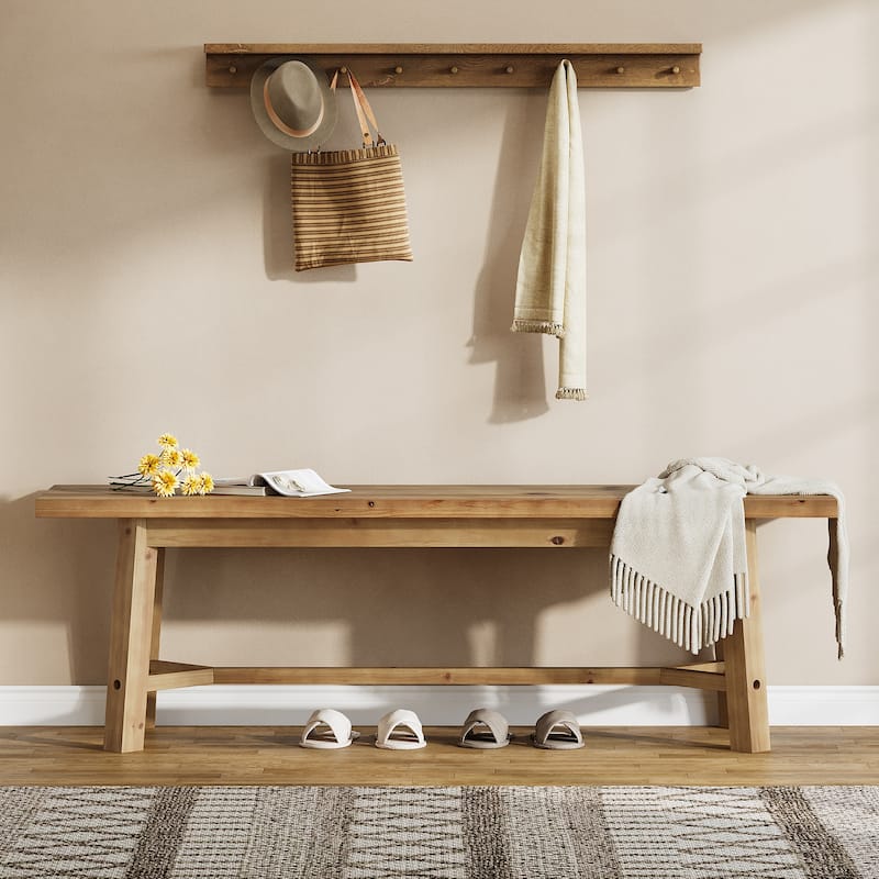 55" Solid Wood Shoe Bench for Entryway