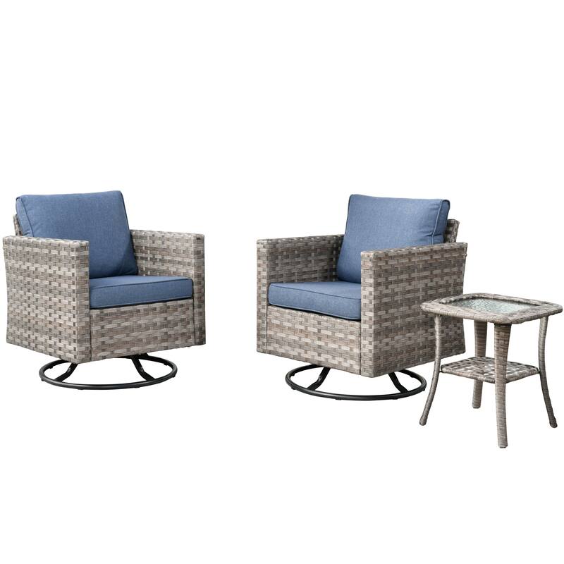 HOOOWOOO 3-piece Patio Rattan Outdoor Furniture Swivel Chair Set