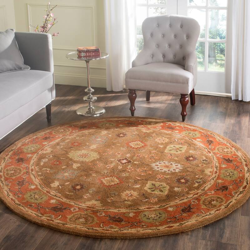 SAFAVIEH Handmade Heritage Grand Parquet Traditional Oriental Wool Rug - 6' Round - Moss/Rust
